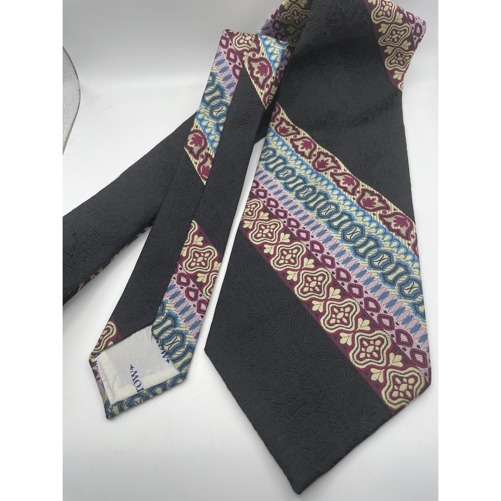 Arrow Mens Tie Black Jacquard Geometric Floral Stripe Wide Polyester Necktie